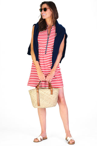 Lennie Dress in Horizontal Red & White French Terry Stripe