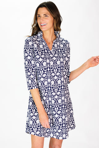 The Lillian Dress in Navy Filigree