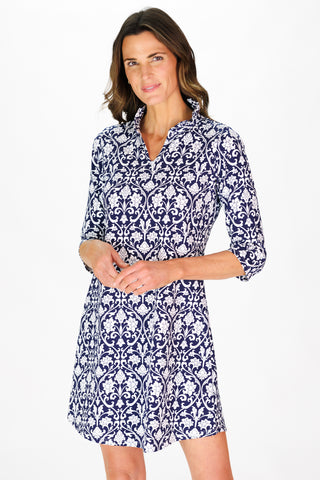 The Lillian Dress in Navy Filigree
