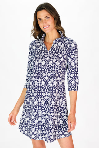 The Lillian Dress in Navy Filigree