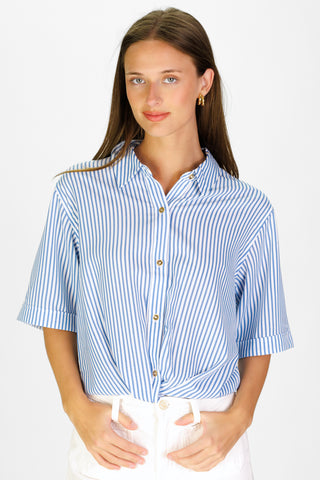 Livvy Top in Blue Seersucker