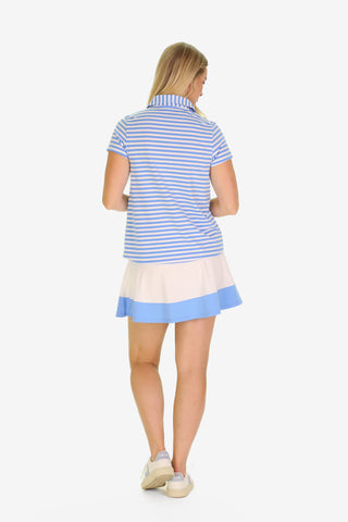 The Lorna Polo Top in Blue Sky Stripe