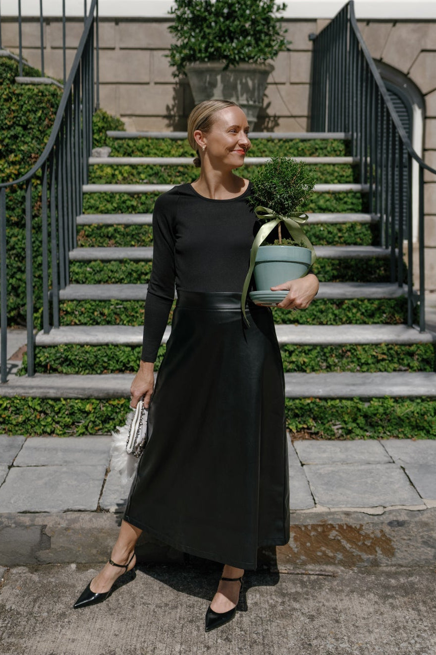 black ponte dress Lorraine Dress in Black Ponte & Vegan Leather XL