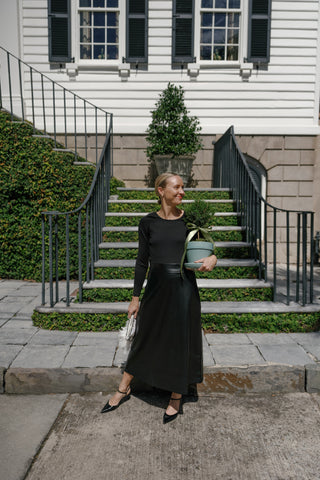 Lorraine Dress in Black Ponte & Vegan Leather
