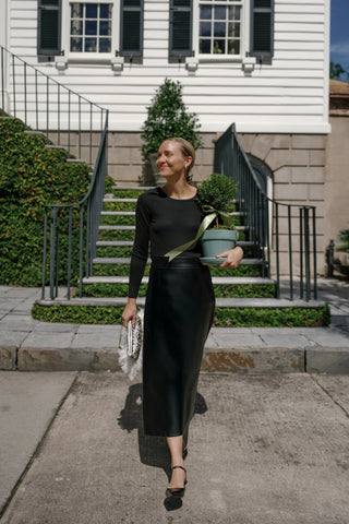 Lorraine Dress in Black Ponte & Vegan Leather