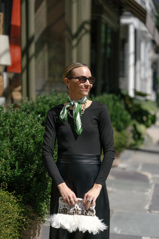 Lorraine Dress in Black Ponte & Vegan Leather