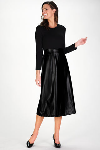 Lorraine Dress in Black Ponte & Vegan Leather