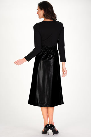 Lorraine Dress in Black Ponte & Vegan Leather