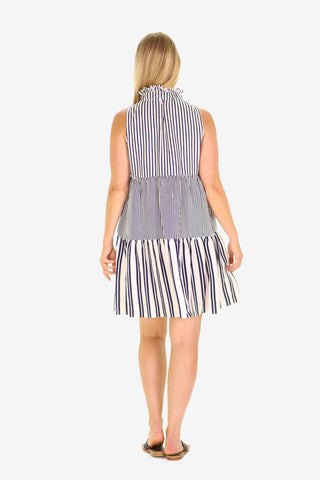The Lucile Dress in Summer Navy Stripe Mix
