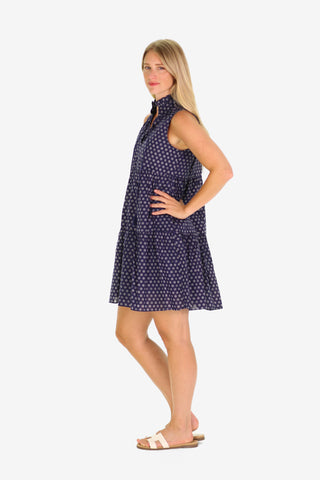 The Lucile Dress in Navy Sketched Dot