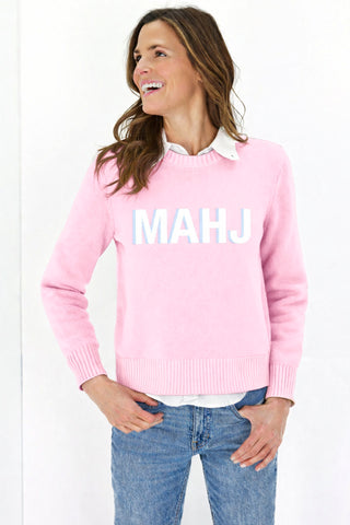 'MAHJ' Sweater in Light Pink and White