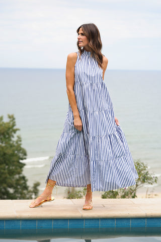 Rosalina Dress in Navy and White Classic Stripe