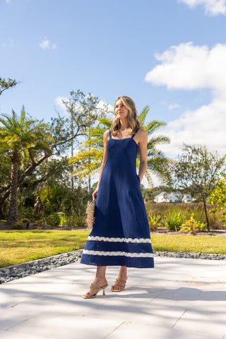 Marla Dress in Navy Eyelet