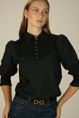 Mary-Kate Top in Black Silky Oxford