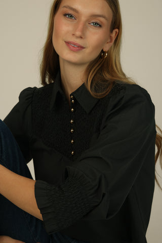 Mary-Kate Top in Black Silky Oxford
