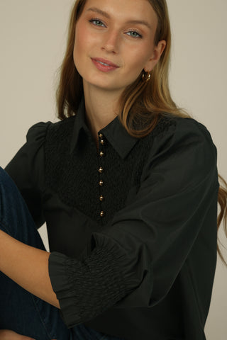 Mary-Kate Top in Black Silky Oxford