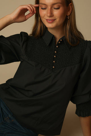 Mary-Kate Top in Black Silky Oxford