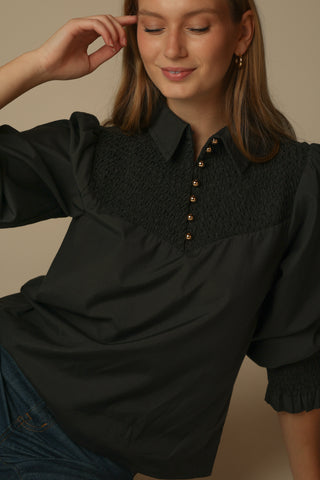 Mary-Kate Top in Black Silky Oxford