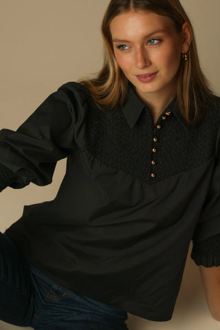 Mary-Kate Top in Black Silky Oxford