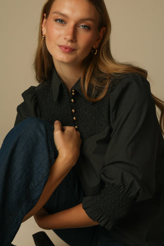 Mary-Kate Top in Black Silky Oxford