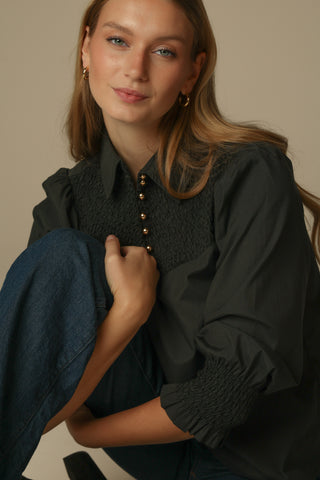 Mary-Kate Top in Black Silky Oxford