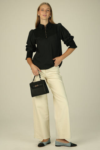 Mary-Kate Top in Black Silky Oxford
