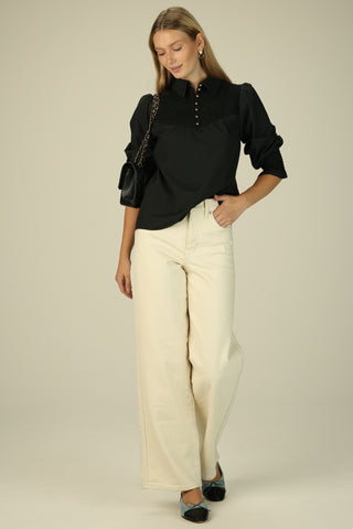 Mary-Kate Top in Black Silky Oxford