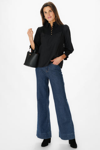 Mary-Kate Top in Black Silky Oxford