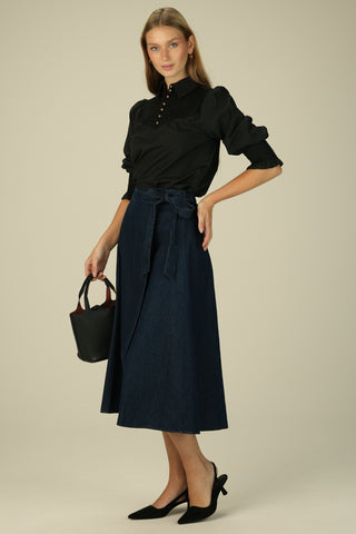 Mary-Kate Top in Black Silky Oxford