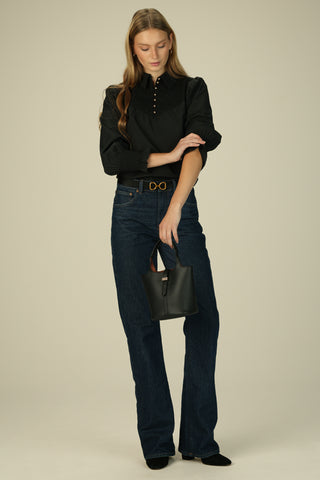 Mary-Kate Top in Black Silky Oxford