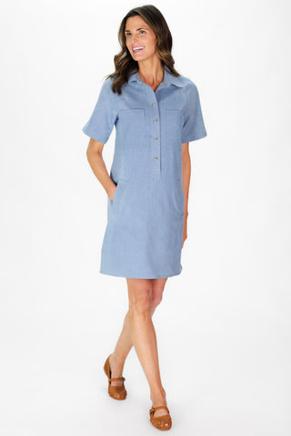 Mary Dress in Chambray Stretch Denim