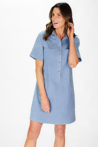 Mary Dress in Chambray Stretch Denim