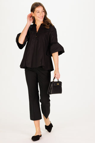 Melody Top in Black Stretch Cotton Poplin