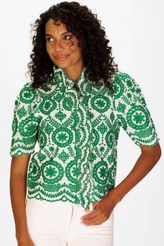 Merryn Top in Emerald Vine Embroidery
