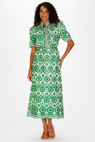 Mira Midi Skirt in Emerald Vine Embroidery