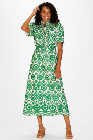 Mira Midi Skirt in Emerald Vine Embroidery