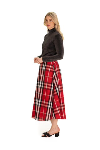 Mira Midi Skirt in Red Plaid