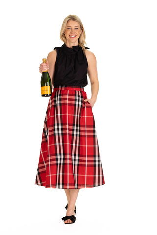 Mira Midi Skirt in Red Plaid