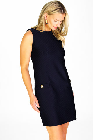 Monroe Dress in Navy Scallops