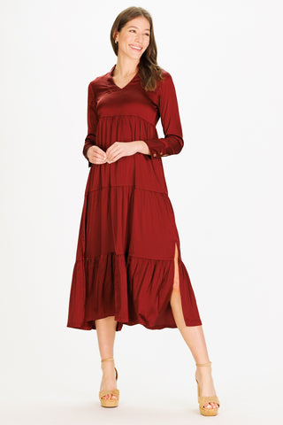 Myka Midi Dress in Pinot Silky Stretch Satin