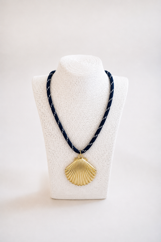 Southern Marc Paracord Necklace in Navy with Seashell Pendant