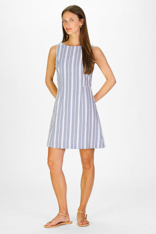 Nel Dress in Navy Embroidered Gingham