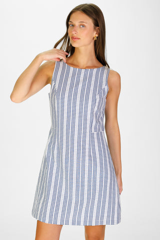 Nel Dress in Navy Embroidered Gingham