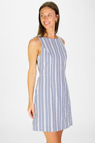 Nel Dress in Navy Embroidered Gingham