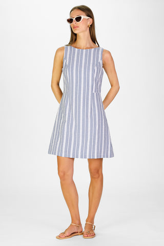 Nel Dress in Navy Embroidered Gingham