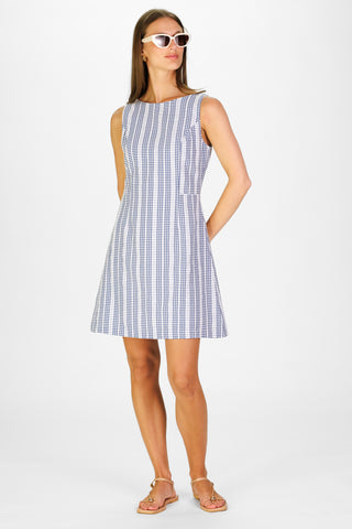 Nel Dress in Navy Embroidered Gingham