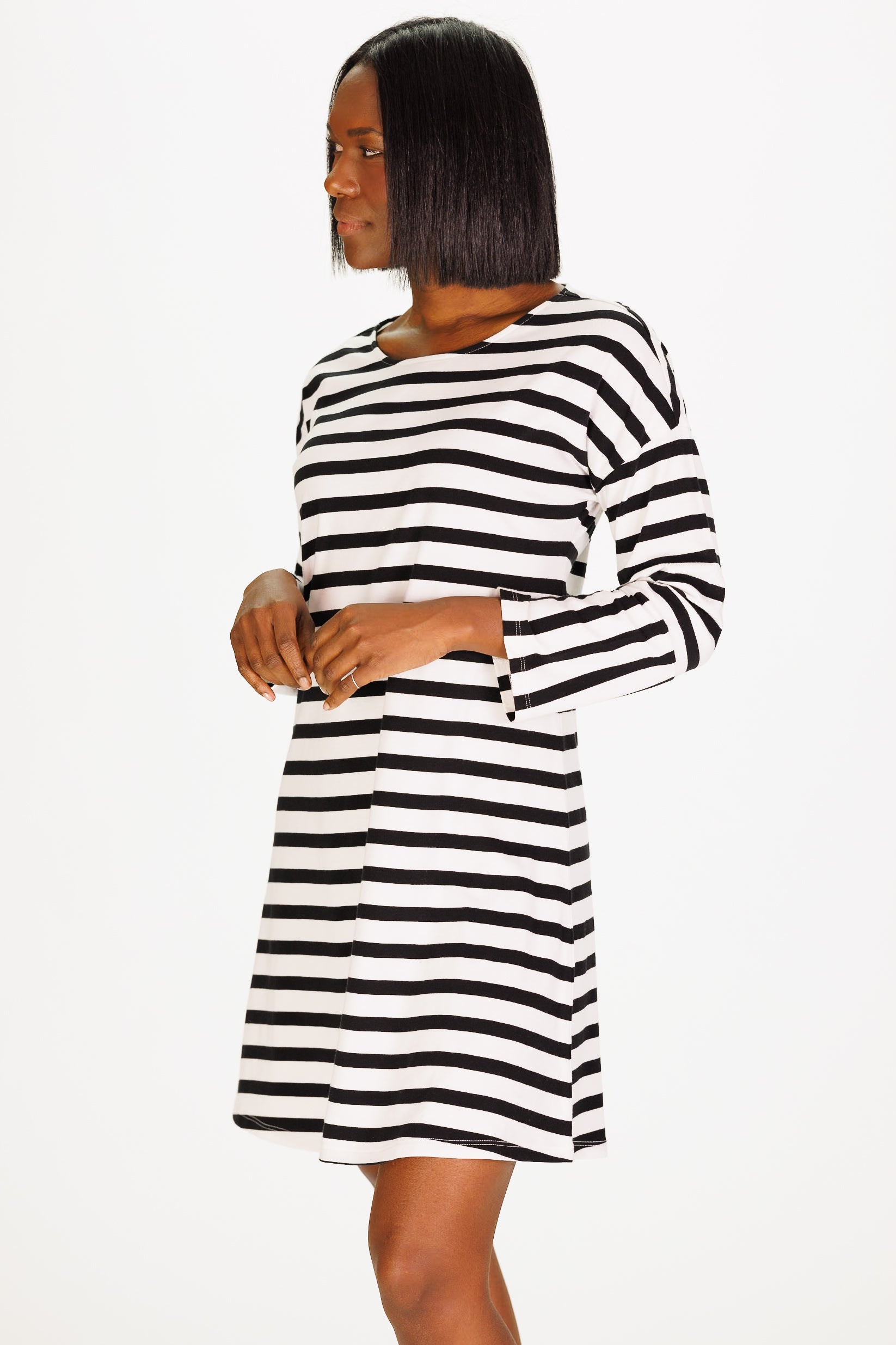 Nicole Dress in Black and White Stripe S Nicole Dress in Black and White Stripe S