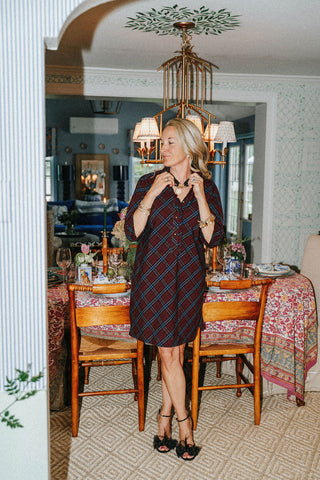 Olive Dress in Maroon Sky Plaid