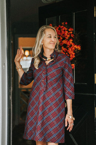 Olive Dress in Maroon Sky Plaid