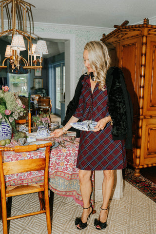 Olive Dress in Maroon Sky Plaid